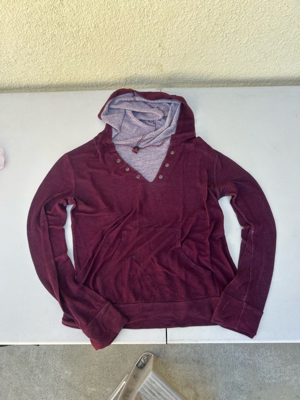 Maroon Pullover Hoodie with Red Stitching Detail